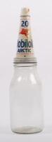 MOBIL: An original one litre&nbsp;glass oil bottle with Mobil '20 Arctic' grade tin top pourer with dust cap