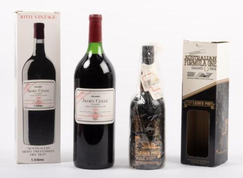 FORMULA ONE: Two bottles of wine including a 750ml 1985 Formula One port and a 1.5 litre 1982 Jacob's Creek Claret Shiraz