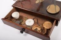 SCALES: A set of Victorian brass scales, mounted on timber base with weights drawer, incomplete - 2