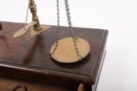 SCALES: A set of Victorian brass scales, mounted on timber base with weights drawer, incomplete - 4