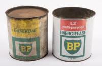 BP: Two BP Energrease 5 LB. Net automotive grease, with scratches one missing lid