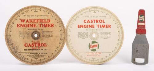 117 · CASTROL: Two Castrol Engine Timer instruction cards and a Castrol XL bottle opener