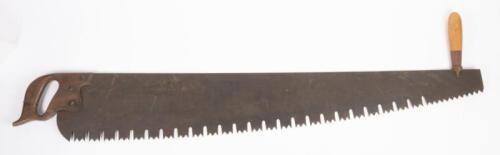 TWO MAN SAW: A vintage two man saw with wooden handles at both ends