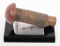 RENDSBURG HIGH BRIDGE: A bolt as removed&nbsp;from the Rendsburg&nbsp;High&nbsp;Bridge on a&nbsp;commemorative stand, engraved with '100 - 1913-2013 Rendsburger Hochbr&uuml;cke'