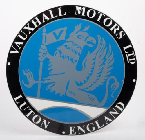 161 · VAUXHALL: A reproduction ' Vauxhall Motors Ltd - Luton England' circle enamel sign, measures 38cm in diameter