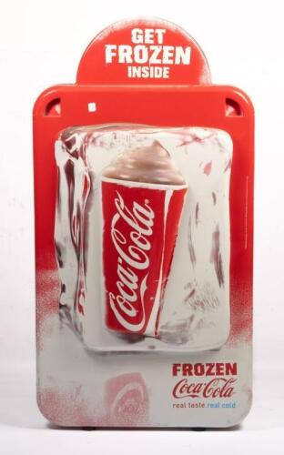 167 · COCA COLA: A Coca-Cola 'Frozen Coca-Cola - Get Frozen Inside' double sided display piece, with protruding Coca-Cola cup on ice block on both sides