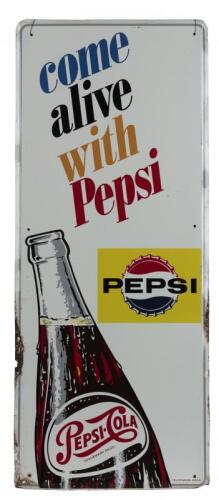 PEPSI: An original vintage 'Pepsi-Cola - come alive with Pepsi' tin sign ( 91.5 cm high)