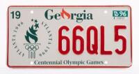 100 YEAR OLYMPIC GAMES NUMBER PLATE: A 1996 100 Year Olympics Atlanta, Georgia number plate