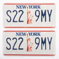 NUMBER PLATES: A pair of New York state late 1980s to early 2000s&nbsp;number plates with illusrated Statue of Liberty at centre,&nbsp;&nbsp;'S22-9MY
