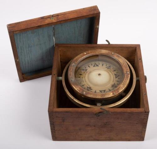 COMPASS: An c1940s Henry Browne & Sons - Barking & London nautical ships compass mounted within timber case