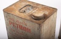 TINS: Three tins including a two gallon running board tin, together with two one gallon tins including Ampol Rover Mower Fuel tin - 2