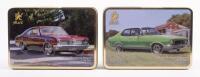 HOLDEN: Two Mac's Butter Shortbread Fingers tins with embossed lids with Holden models, includes HT & LJ XU1 Torana