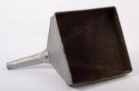 FUNNEL: A thought to be hand made tin fuel funnel with mesh screen filter, approx 28cm high