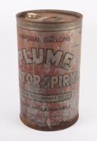 PLUME: A rare circa 1920s&nbsp;Plume Motor Spirit Vacuum Oil Company 4 imperial gallons drum