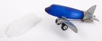 DC3 AIRPLANE LAMP: An Art Deco styled lamp in the form of a Douglas DC3 airplane, featuring interchangeable shades (Blue and Frosted White) believed to be a reproduction after the&nbsp;Sarsaparilla designs lamps. Measures approximately 34cm in length, 33cm wid - 3