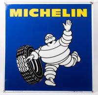 MICHELIN: An excellent original 1977 dated Michelin squared edge enamel sign featuring waving Michelin Bibendum 65cm high, 65cm wide.