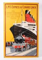 LMS CUNARD LINER: A high quality c1990s 'LMS Express & Cunard Liner' enamel sign,&nbsp;85cm high, 54cm wide, manufactured by 'Garage Art Enamel'