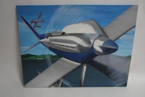 AVIATION: An oil painting featuring the Supermarine S6 winning the Schnider Trophy Race