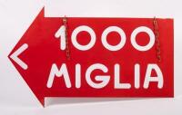 MIGLIA: A double sided enamel '1000 Miglia' Mille Miglia arrow form enamel sign, 40cm high, 65cm wide - 4