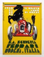 SCUDERIA FERRARI: A high quality modern enamel sign featuring artwork from the 1933 Scuderia Ferrari Year Book 'Il Quarto&nbsp;Anno Di Corse'. 55cm high by 38 cm wide.