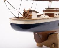 YACHT: A wooden model of an early sailing yacht with large fabric sails, approximately&nbsp;84cm in length, 83cm high, comes with a stand for base - 8
