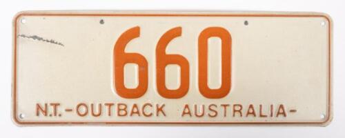 NUMBER PLATE: A Northern Territory number plate '660' for display only