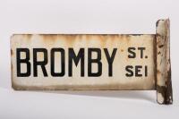 MELBOURNE: An early enamel double sided post mount street sign for 'Bromby Street', Melbourne, 31cm high, 56cm wide - 3