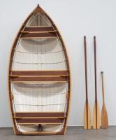 A fine custom 9ft wooden row boat, with pair of oars and hand paddle, has been on display in a house for decades