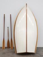 A fine custom 9ft wooden row boat, with pair of oars and hand paddle, has been on display in a house for decades - 12