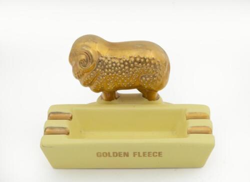 GOLDEN FLEECE: An original ceramic Golden Fleece ashtray by Elischer Australia. Approx 14.5cm wide, 9cm high