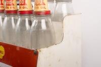 SHELL: An excellent complete Shell X-100 Motor Oil ten bottle oil rack, complete with ten glass quart bottles with tin tops and dustcaps - 7