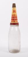 SHELL: An excellent complete Shell X-100 Motor Oil ten bottle oil rack, complete with ten glass quart bottles with tin tops and dustcaps - 12