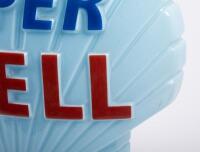 SHELL: A c1960s 'Super Shell' blue glass petrol pump globe, manufactured by Hailware, measures approximately 45cm high, 43cm wide - 2