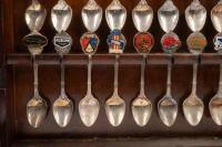 COLLECTOR CAR SPOONS: A&nbsp;collection of vintage car logo motifs attached to spoons circa 1985, in display case&nbsp; - 4