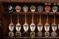 COLLECTOR CAR SPOONS: A&nbsp;collection of vintage car logo motifs attached to spoons circa 1985, in display case&nbsp; - 6
