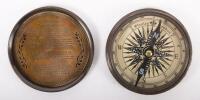 COMPASS: A vintage brass compass within a circular casing, engraved to inside of casing with Robert Frost 'The Road Not Taken' poem, approximately 8cm in diameter