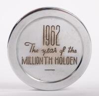 HOLDEN: A paperweight commemorating 'The year of the MILLIONTH HOLDEN' 1962 in the form of a EJ Holden horn button, approx 7.5cm in diameter - 2