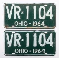 NUMBERPLATES: A pair of Ohio USA 1964 number plates 'VR.1104' suitable for display only