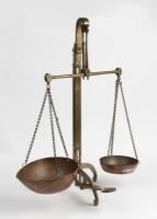 SCALES: Antique large brass weighing scales together with weight set (75.5cm high) - 3
