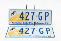 Australian Grand Prix Custom Victorian plates '427&nbsp;GP', two sets of plates sold with rights to display - [Location: Dingley Village, VIC] - 2