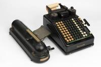 BURROUGHS PORTABLE ADDING MACHINE: A 1930's to 40's Burroughs Portable Adding Machine. With Electric Motor Drive and Wide Paper Carriage