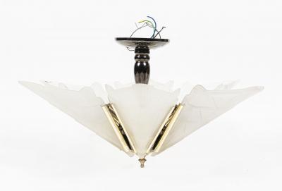 LIGHT: A chrome and frosted glass art-deco style ceiling light