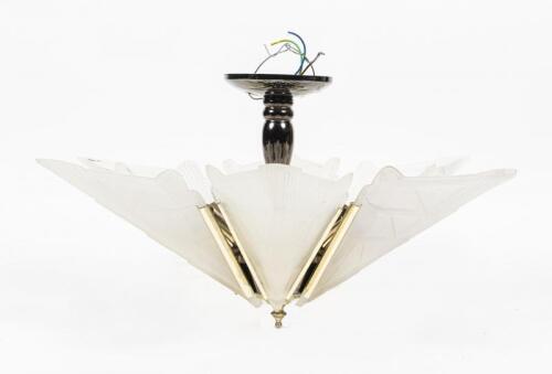 LIGHT: A chrome and frosted glass art-deco style ceiling light