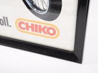 An original Vincent 'You can't knock the Roll - Chicko' poster depicting a woman sitting on black Vincent with Chiko roll,&nbsp;73cm high, 57.5cm wide - 2