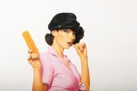 An original Vincent 'You can't knock the Roll - Chicko' poster depicting a woman sitting on black Vincent with Chiko roll,&nbsp;73cm high, 57.5cm wide - 5