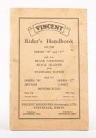 A seventh edition from 1954 of the Vincent Motorcycles Rider's Handbook, inscribed to title page signed in blue ink 'Phil Irving 3/10/88'