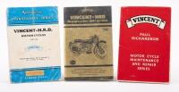 Three softcover books relating to Vincent-HRD servicing and maintenance
