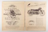 Two posters taken from the Motorcycling magazine 1952 & 1953 promoting Vincent Motorcycles, 'Riders put VINCENT in a class by itself' & 'Standard Black Shadow Shatters Eight World Records', largest measures 58cm high, 45cm wide