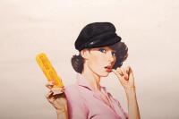 An original Chico Roll 'Dollar for Dollar, Ounce for Ounce' advertising poster featuring a lady on a Vincent motorcycle, 76cm high, 55cm wide - 2