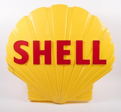 14 · SHELL: A c1960s-1970s Shell plastic clamshell logo sign, measures approximately 69cm high, 76cm wide overall